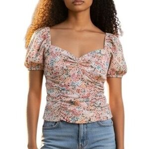 Y2k Babydoll Room Mates Floral Womens size Large Rouched Smocked Dainty Puff Top